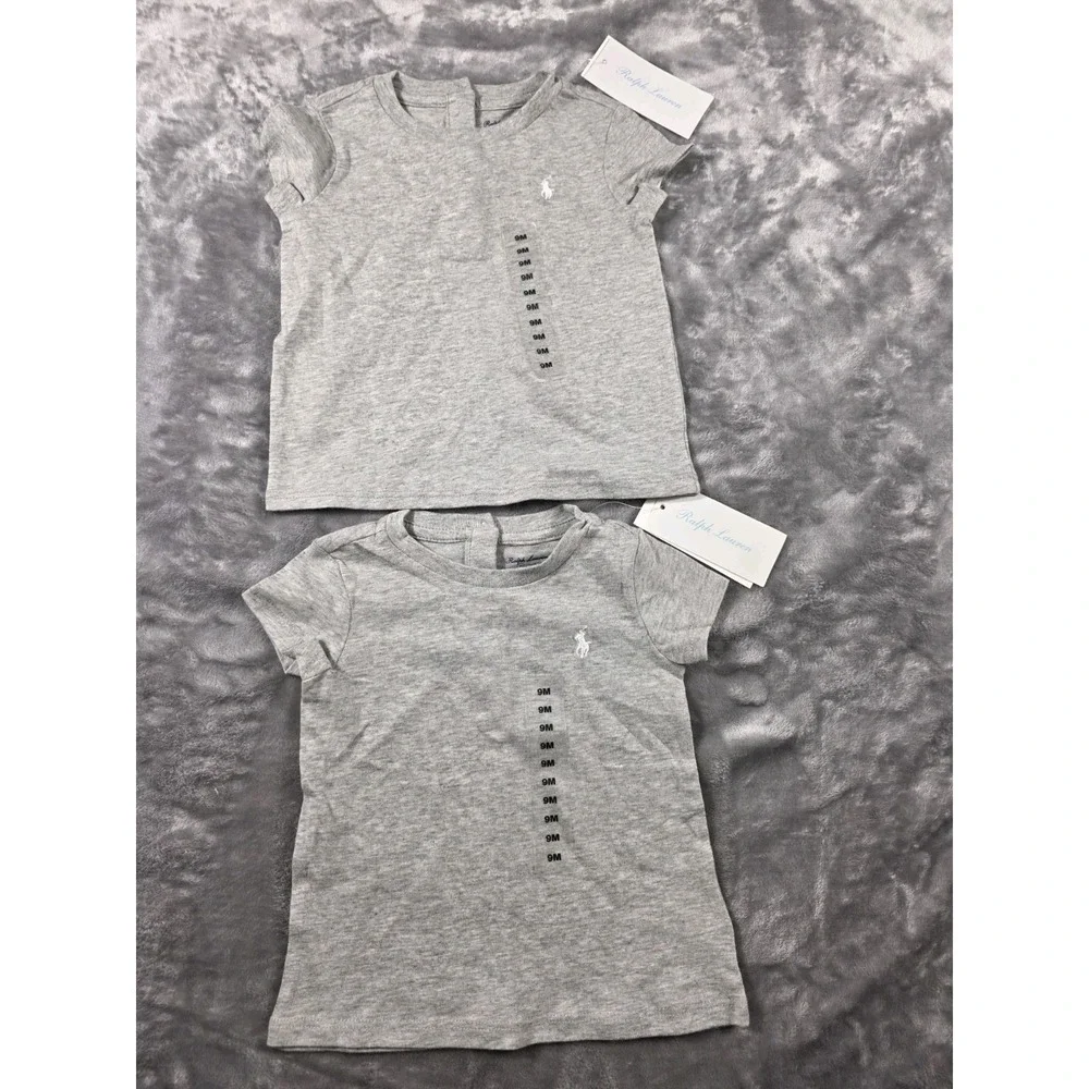 NWT Lot of 2‎ Ralph Lauren T-Shirt/ Gray/ infant Baby 9 Months/ White Pony